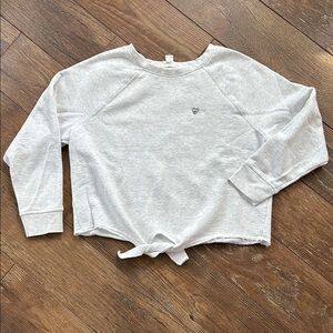 Loft Outlet Gray Long Sleeve Sweatshirt with Tie Front & Heart Detail